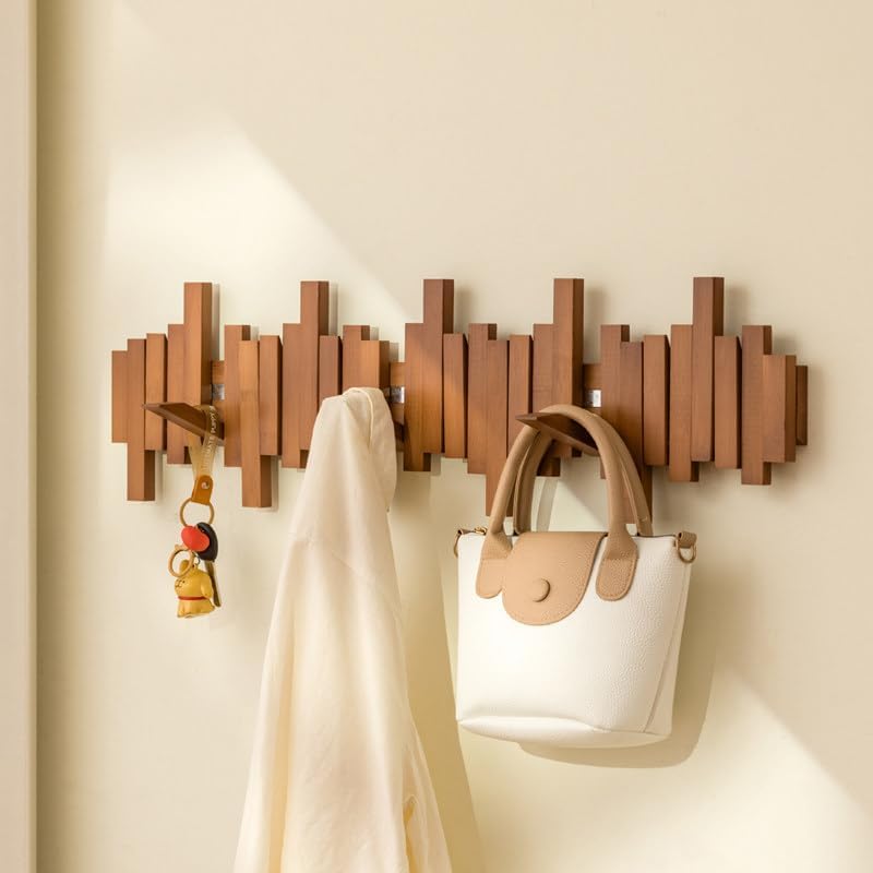 ELECANE Piano Key Coat Rack Wall Mount, Solid Wood Flip Down Magnetic Hooks Piano Coat Rack, Wall Mounted Coat Hanger 8‑Hooks for Entryway Hallway Bedroom Kitchen Home Storage by Unknown