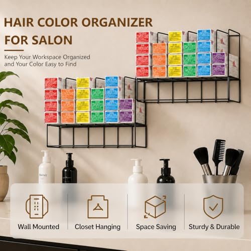 Meudid Hair Color Organizer for Salon Storage Rack - 2 PCS Wall Mounted Hair Color Racks for Salon Cabinet Perfect Hair Color Shelves for Salon Stations for Hair Stylists - Image 5