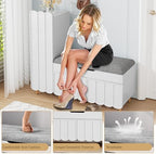 3More L-Shaped Entryway Shoe Bench with Cushioned Seat, White - Image 4