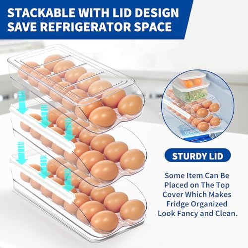 MesRosa Egg Holder for Fridge, Automatic Rolling Egg Organizer -3 Layer - Image 4
