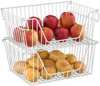 Stackable Wire Metal Baskets Large Capacity Kitchen Freezer Bins for Pantry Cabinet Fruit Vegetable Snacks Organization, White, Set of 4 - Image 3