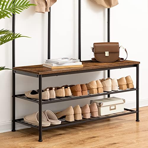 HOOBRO Hall Tree with Bench, Entryway Bench with Coat Rack, Mud Room Rack with 12 Double Hooks and Shoe Storage, Coat Tree, Shoe Rack Organizer, for Foyer, Front Door, Rustic Brown BF05MT01 - Image 6
