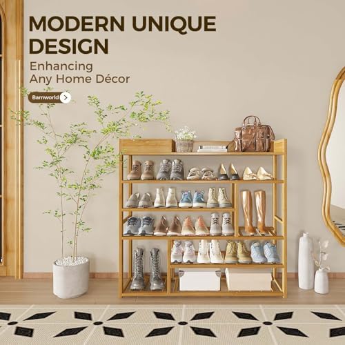 Bamworld Shoe Rack for Front Door Entrance Bamboo Shoe Organizer with Storage Box Free Standing Shoe Cabinet Shoe Storage Shelf for entryway, Closet and Doorway (Natural) - Image 4