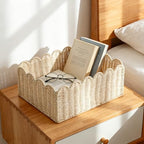 Scalloped Basket, Wicker Storage Baskets, Hand Woven Baskets for Shelves,Natural Baskets for Organizing (Rattan&M-14" L x 10.5" W x 6" H) - Image 2