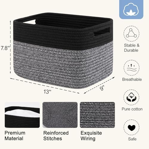 4 Pack Storage Baskets for Organizing, Woven Baskets for Shelves - Perfect for Toys, Books, Towels, and Clothes, Durable Gift Basket Bins Toy Storage, 12.7''Lx9''Wx7.8''H, Dark Grey and Black - Image 2