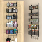 VyGrow Over The Door Organizer, Metal Door Organizer Hanging with 5 Adjustable Baskets and Coat Hook, Behind The Door Storage for Bedroom Closet Bathroom Pantry Cabinet Kitchen, Black by VyGrow