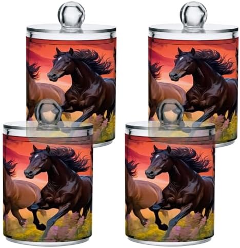 Horse Riders in The Sunset 4 Pack Clear Plastic Qtip Holder Dispenser Set,Bathroom Storage Canister for Cotton Swabs, Balls, Dental Floss,Pads,Organize with Apothecary Jars - Image 2
