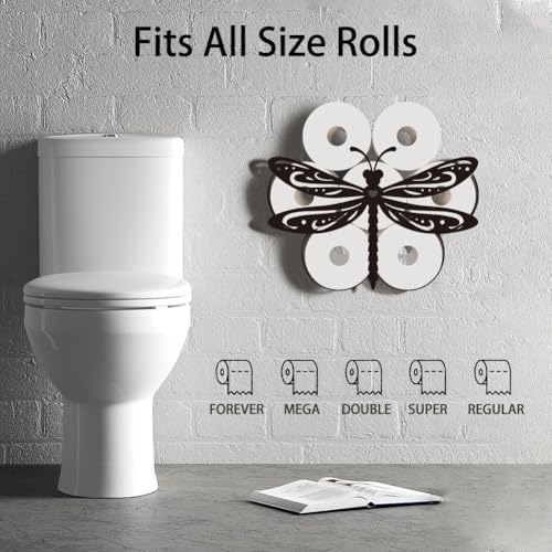 WADORN Funny Dragonfly Metal Toilet Paper Holder, Black Dragonfly Decorative Metal Toilet Paper Storage for Extra 8 Rolls Funny Freestanding Insect Wall Mounted Organizer for Restroom Bathroom Home - Image 3