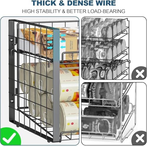 JKsmart 2-Tier Stackable Rack Organizer for Pantry, Adjustable Dispenser Holds Up to 120 Cans, Storage Holder for Various Ounces of Canned Drinks, Black, 4 Pack - Image 4