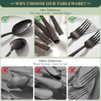 49 Pieces Black Silverware Set with Bamboo Organizer,Tree Pattern black - Image 5