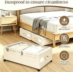 Under Bed Storage with Wheels, 2 Pack Under Bed Storage Containers, 10.6 inches Tall Underbed storage bins on Wheels, Rolling Under the Bed Metal Drawers for Clothes, Blankets, Shoes (XXXL, 90L) - Image 5