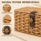 Seagrass Storage Basket with Lids, Set of 2 Wicker Storage Boxes, Natural - Image 5