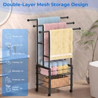 Kayfia 42.7'' Standing 3 Tier Alloy Steel Towel Rack with Basket & Wheels - Image 6