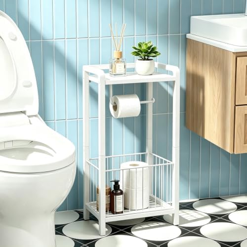 Freestanding Toilet Paper Holder with Storage Shelf, Stand for Tight Spaces - Image 5