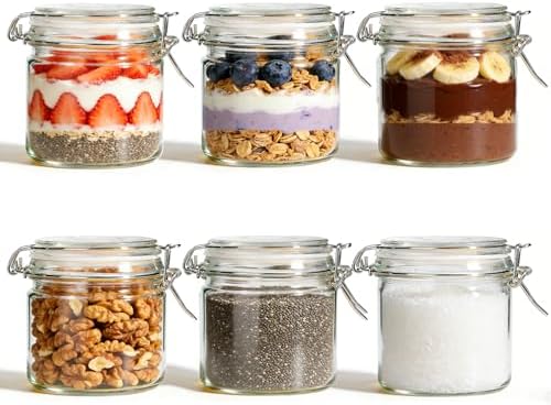 ComSaf 17 oz Overnight Oats Containers with Lids 6 Pack Wide Mouth by ComSaf