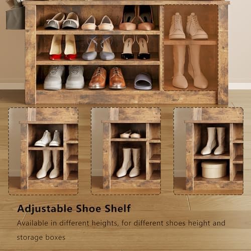 Aiho Entryway Hall Tree with Bench and Storage, Rustic Brown - Image 6