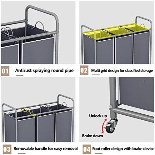 LINZINAR 3 Section Laundry Hamper, Grey Laundry Basket, 135L Laundry Sorter - Image 4