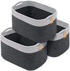 CHAT BLANC Cotton Rope Baskets for Organizing I Storage Baskets for Shelves | Rope Basket for Storage, Small Laundry Baskets, Woven Baskets for Storage, Dog Toy Bin, Baby Basket, Gray & Graphite 3Pack by CHATBLANC
