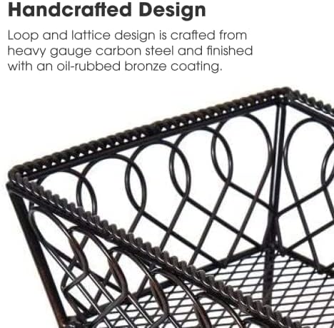 Gourmet Basics by Mikasa Loop and Lattice 2-Tier Rectangular Metal Countertop Basket, 14.25 x 12 Inches, Antique Black Finish, Kitchen Fruit and Bread Storage Organizer - Image 3