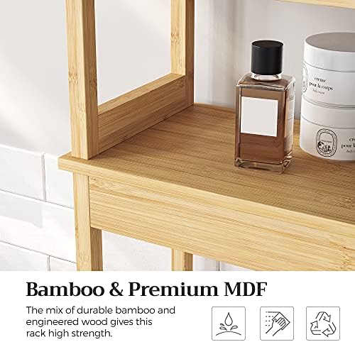 SONGMICS Bamboo Over The Toilet Storage Cabinet, Adjustable Inside Shelf - Image 6