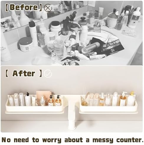 15.7 Inch Over the Sink Bathroom Shelf Organizer, No-Drill Countertop Caddy for Toiletries & Skincare, Rust-Proof Carbon Steel & Aluminum, Fits Most Faucets,（Off-White） - Image 5
