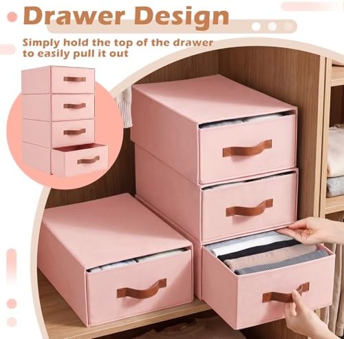 Windyun 4 in 1 Stackable Dorm Under Bed Storage Drawers, Pink - Image 5