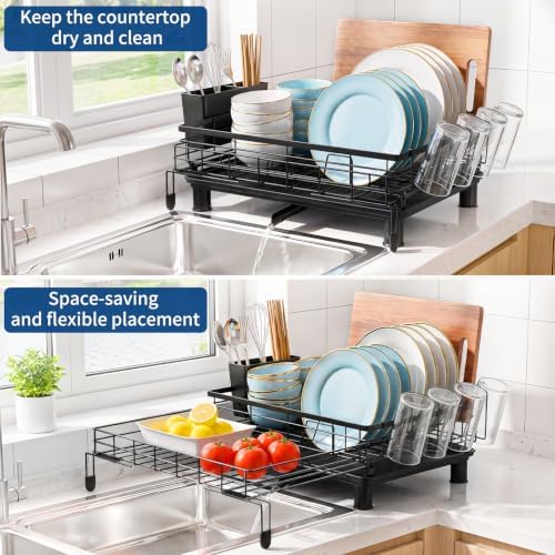 Expandable Dish Drying Rack for Kitchen Counter, Rustproof Sink Dish Drainer with Adjustable Legs & Angled Draining Tray, Space Saving Counter Dish Rack - Image 4