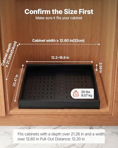 VEVOR Pull Out Cabinet Organizer, 2 Pack Expandable Width (12.2"-18.9"), 20.47" Deep Pull Out Drawers for Cabinets, Sliding Drawer for Kitchen Pantry Cabinet Organizer with Nano Adhesive Strips, Black - Image 2