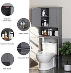 Over the Toilet Storage Cabinet, Bathroom Storage Over Toilet with Two Doors and Adjustable Shelf, Space Saver with Open Shelf, Gray - Image 6