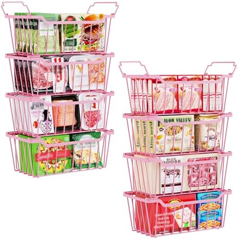 SUNALLY Freezer Organizer Bins, 8 Pack Stackable Pantry Storage Bins, Pink by SUNALLY