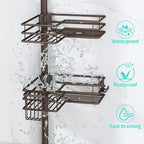 HapiRm Corner Shower Caddy Organizer - Shower Organizer Corner with Soap Holder, Toothbrush Holder and 4 Hooks, Rustproof Bathroom Shelf Tension Pole Available for 27.6 to 108.3 Inch - Bronze - Image 4