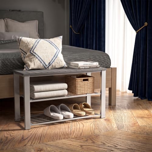 Simple Houseware Wooden Top Shoe Rack Bench for Entryway, Grey - Image 7