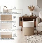 Large Cotton Rope Storage Basket 80L, White and Brown Woven Basket with Handles, Decorative Laundry Hamper for Bedroom Living Room, Tall Blanket Basket for Clothes Towels Pillows - Image 3