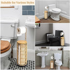 Freestanding Toilet Paper Holder with Storage,3 Rolls of Tissue Holder for Bathroom,Handmade Woven Toilet Paper Roll Holder Stand,Rattan Sturdy Boho Bathroom Decor Farmhouse Toilet Paper Storage - Image 6