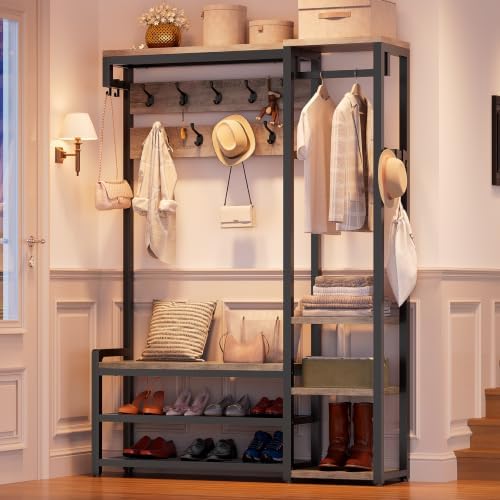 RALGEND Hall Tree with Bench and Shoe Storage, Shoe Rack with Coat Rack by RALGEND