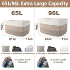 JMvicyroam 96L Large Woven Cotton Rope Blanket Basket, White&Brown - Image 3