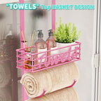 HapiRm Towel Racks for Bathroom Storage - 9 Tier Over The Door & Wall Mount Rolled Towel Storage Organizer Holder with Metal Shelf Basket for Small Bathroom, Camper, Rv - Pink, Patented - Image 3