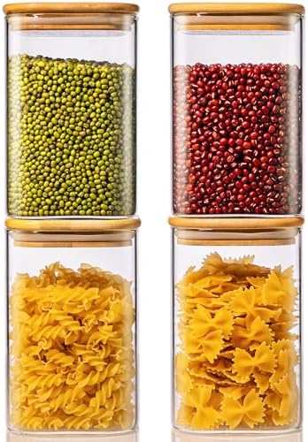 42 oz Square Glass Food Storage Containers with Airtight Bamboo Lids, 4Pack by HomArtist