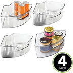 mDesign Plastic Lazy Susan Cabinet Storage Bin with Front Handle for Kitchen Countertop, Pantry, Shelf, Fridge Organization - Hold Food, Drinks, Snacks - Ligne Collection - 4 Pack - Smoke Gray - Image 2