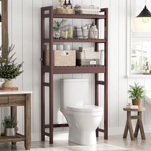 Homykic Over The Toilet Storage, 3-Tier Bamboo Bathroom Shelf, Espresso - Image 2