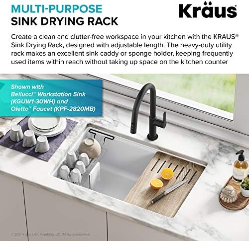 Kraus Multipurpose Stainless Steel Kitchen Sink Large Drying Rack, Sponge Holder, Sink Caddy with Towel Bar, Expandable 15 7/8 in. to 18 7/8 in., KCD-2 - Image 2