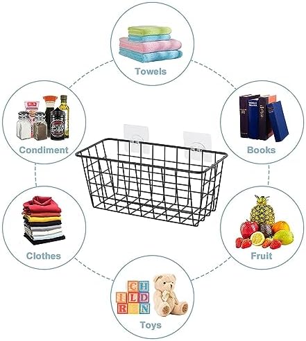JUNCHU CHERRY 5 Pack Hanging Storage Basket, Bathroom Basket, Household Goods, with Traceless Tape, no Drilling, for Cabinet Storage, Kitchen, Bathroom, Storage Room,Black - Image 2