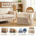 OIASKET 108L Cotton Rope Storage Basket for Living Room and Bedroom 25"x16"x16" Woven Laundry Basket, Heavy Duty Bin for Blankets, Pillows & Toys, Pet-Safe & Scratch-Free, Brown and White - Image 3