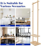 Wooden Coat Rack Freestanding,Hall Tree with Sturdy Base,Clothing Rack for Hanging Clothes,Small Clothes Rack with 3 Storage Shelves,Space Saving for Entryway, Hallway, Bedroom (Natural) - Image 4