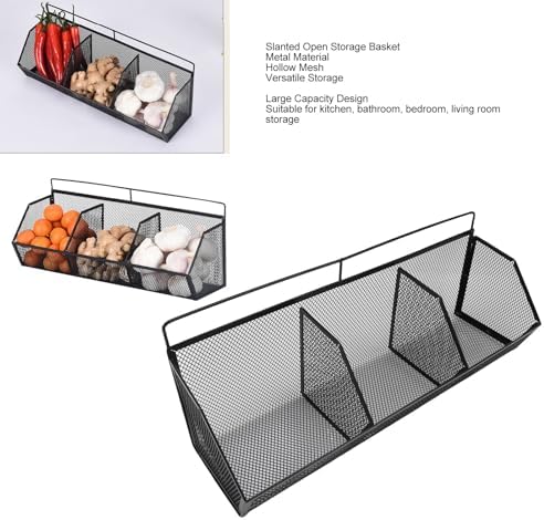 Metal Wire Basket, 3 Grids Wall Hanging Baskets, Wall Mount Slanted Opening Storage Organizer for Kitchen Bathroom Laundry Room Home Coffee Bar Office Garage (Black) - Image 2