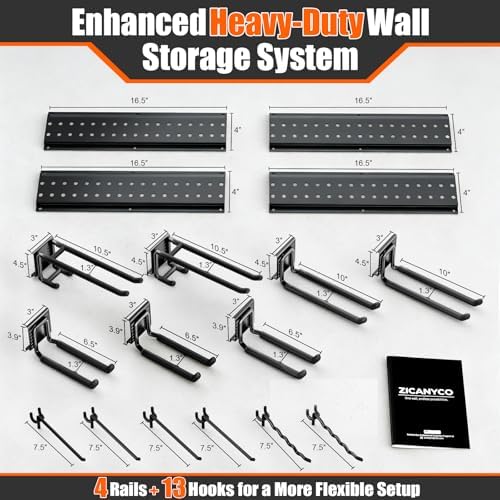 Garage Tool Organizer Wall Mount 66 inches with 13 Adjustable Heavy-Duty Hooks, Garage Organization, Garden Tool Storage Rack for Garage, Yard, and Shed, Holds Up to 520 lbs - Image 3