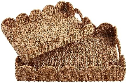 Mud Pie Nested Scallop Woven Trays Set; 21.63"X15.75" by MudPie
