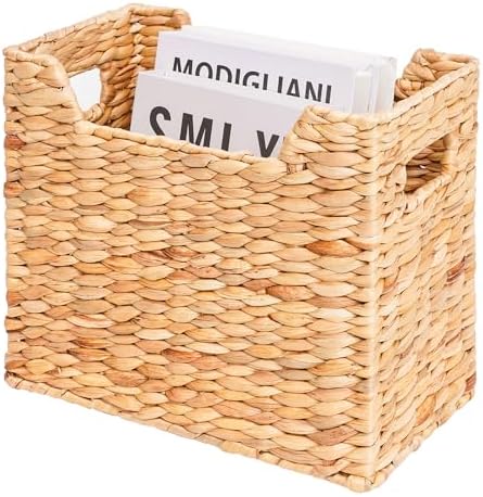 Magazines Holders, Handwoven Magazine Basket for Bathroom, Water Hyacinth Wicker Magazine Rack for Books, Files, Newspapers, Rectangular, 14.2 x 11.4 x 6.7 inch by BOERSHUN