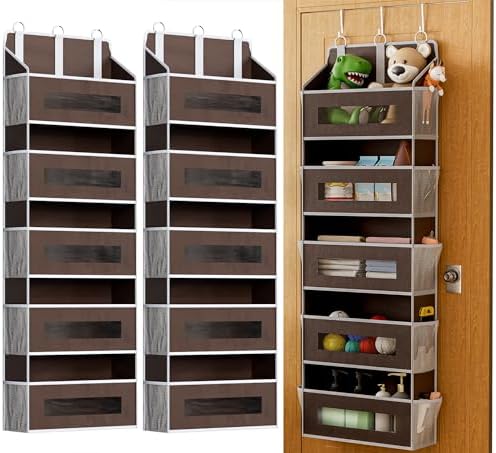 2 Pack 5 Tier Over the Door Organizer for Bathroom, Bedroom, Pantry, Brown by Unknown