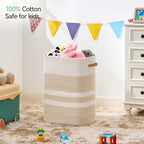 Nunsino Laundry Hamper,Laundry Basket with Leather Handles,Woven Storage Basket for Toys,Pillows,Blankets,Clothes,Brown&White - Image 3